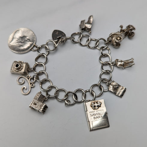 1965 British Vintage Sterling Silver Charm Bracelet 48g Charles Horner