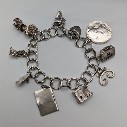 1965 British Vintage Sterling Silver Charm Bracelet 48g Charles Horner