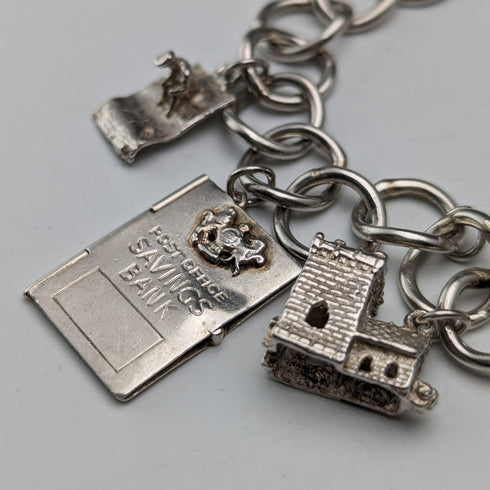 1965 British Vintage Sterling Silver Charm Bracelet 48g Charles Horner