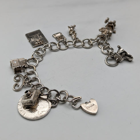 1965 British Vintage Sterling Silver Charm Bracelet 48g Charles Horner
