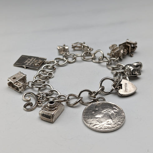 1965 British Vintage Sterling Silver Charm Bracelet 48g Charles Horner