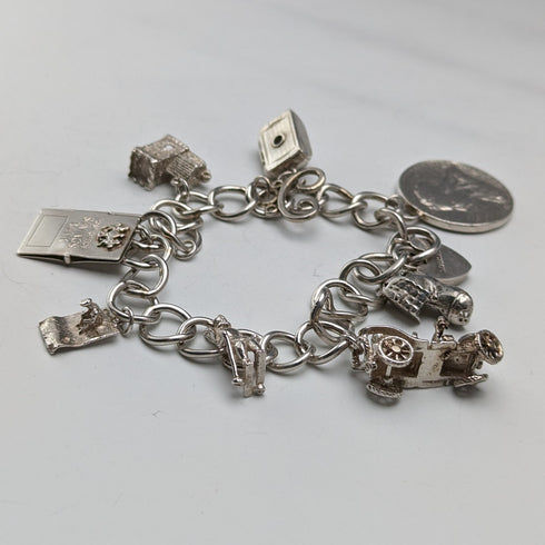 1965 British Vintage Sterling Silver Charm Bracelet 48g Charles Horner
