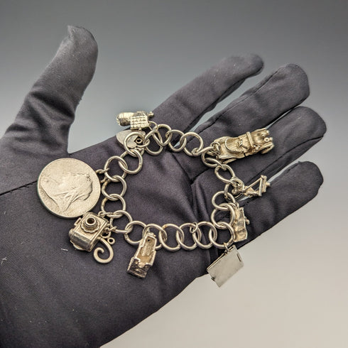 1965 British Vintage Sterling Silver Charm Bracelet 48g Charles Horner