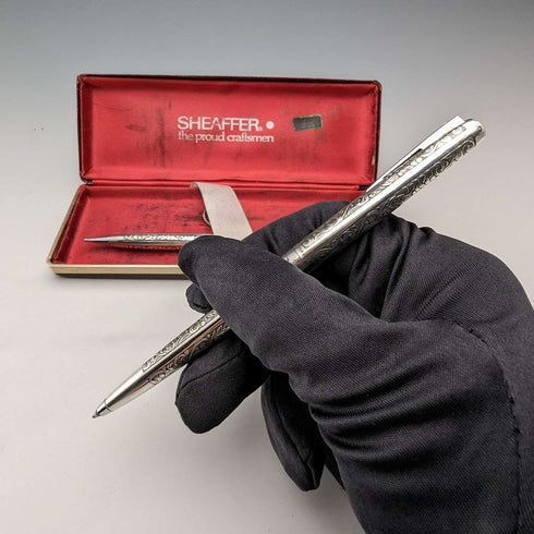 Vintage American Sheaffer sterling silver mechanical pencil and ballpoint pen set in case