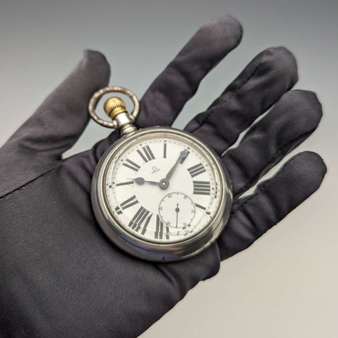 1905年頃 アンティーク オメガ 懐中時計 銀側 直径59mm 鉄道時計 動作良好