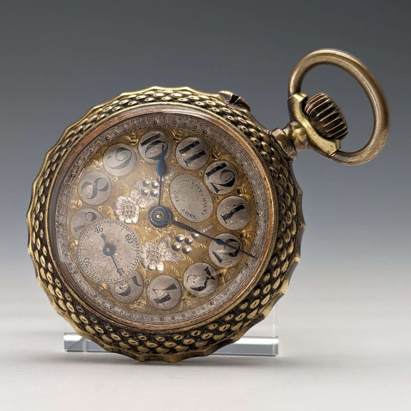 約 1890 年古董 Pountet Chavet 懷錶鍍金和青銅色錶殼狀況良好