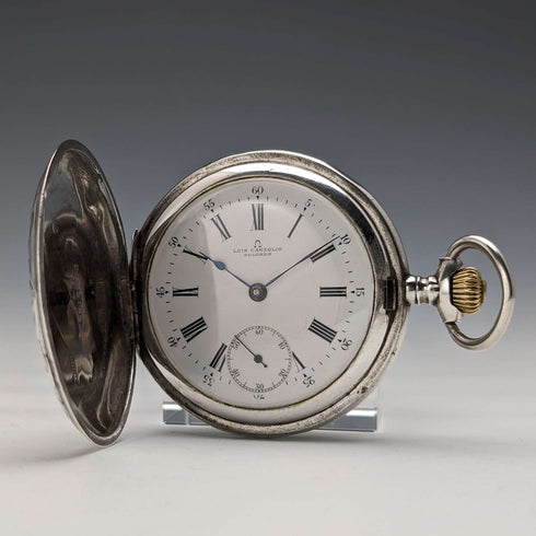 Circa 1910 Antique Omega Pocket Watch Silver Side Hunter Case Good Working Condition