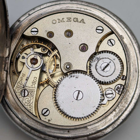 Circa 1910 Antique Omega Pocket Watch Silver Side Hunter Case Good Working Condition