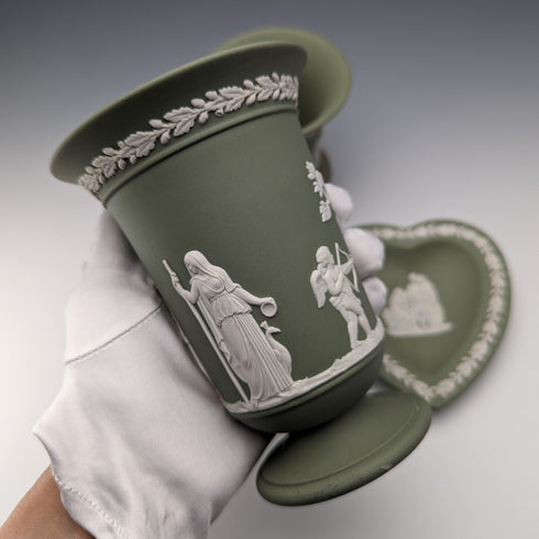 英国ヴィンテージ ウェッジウッド グリーンジャスパーウェア製 4点セット