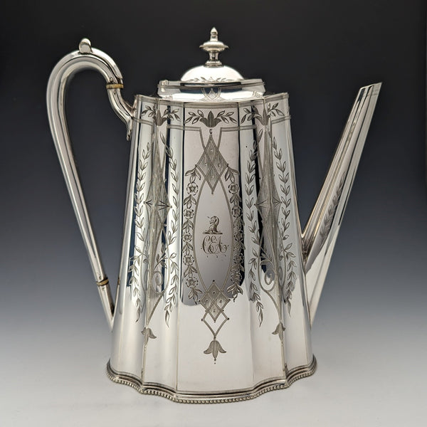 1880 British antique silver plate coffee pot Thomas Prime
