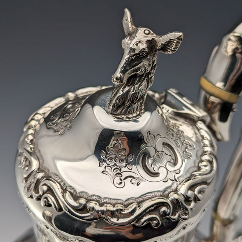 1845 British antique silver plate coffee pot by John Sherwood