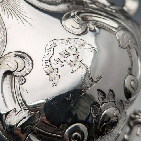 1845 British antique silver plate coffee pot by John Sherwood