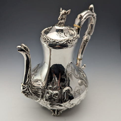 1845 British antique silver plate coffee pot by John Sherwood