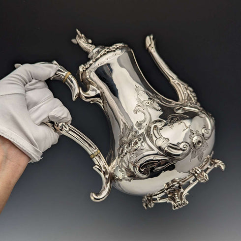 1845 British antique silver plate coffee pot by John Sherwood