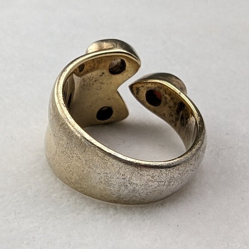 British vintage jewelry 2-color 3-stone gilt sterling silver ring