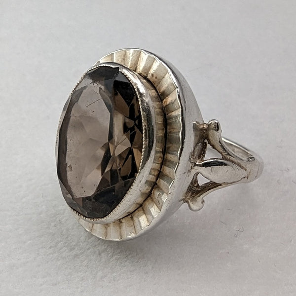 1976 British vintage jewelry, large brown stone, sterling silver ring