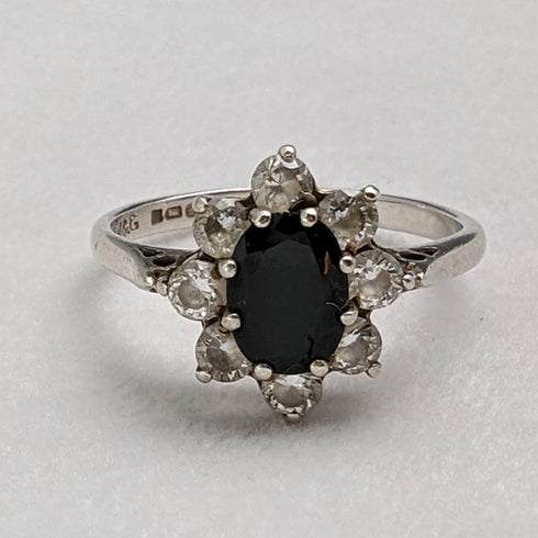 1985 British vintage jewelry blue and white zirconia sterling silver ring