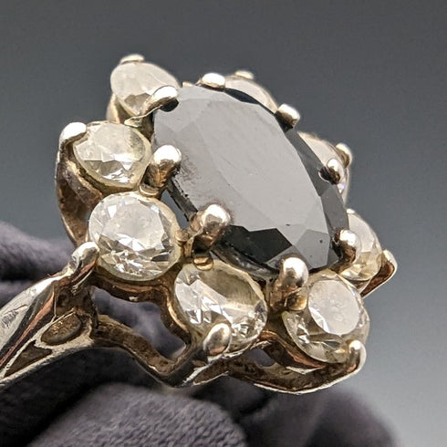 1985 British vintage jewelry blue and white zirconia sterling silver ring