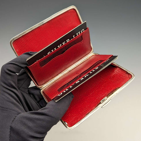 1906 British antique double door sterling silver card case, 108g, Deakin and Francis