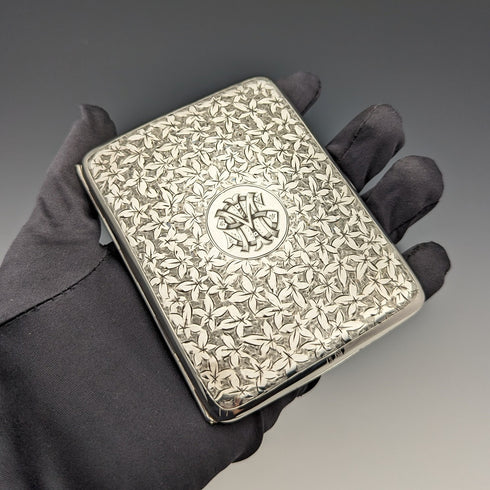 1906 British antique double door sterling silver card case, 108g, Deakin and Francis