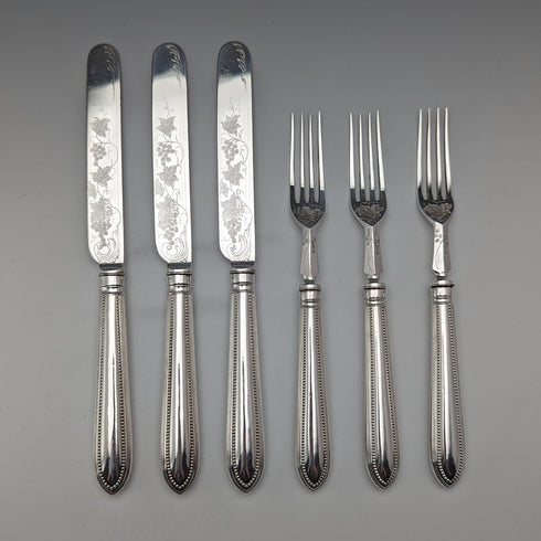 約 1870 年英國古董鍍銀水果餐具 12 對套裝木盒裝