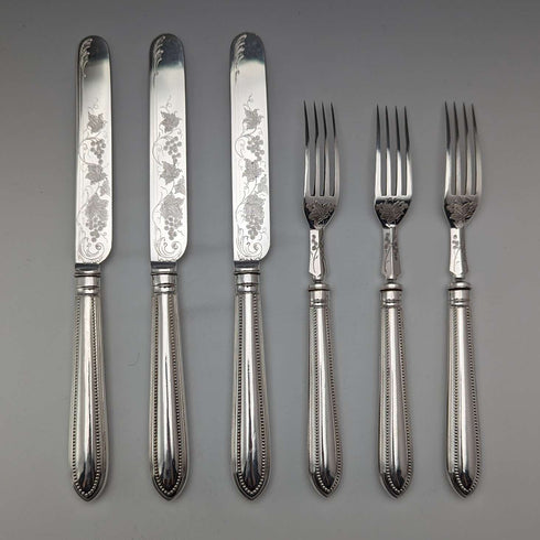 1870 British antique silver plate fruit cutlery set of 12 in wooden box