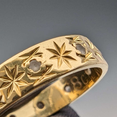 Vintage Jewelry K18 Gold Ring Chasing Cut 2.5g (Size 8-9)