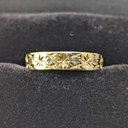 Vintage Jewelry K18 Gold Ring Chasing Cut 2.5g (Size 8-9)