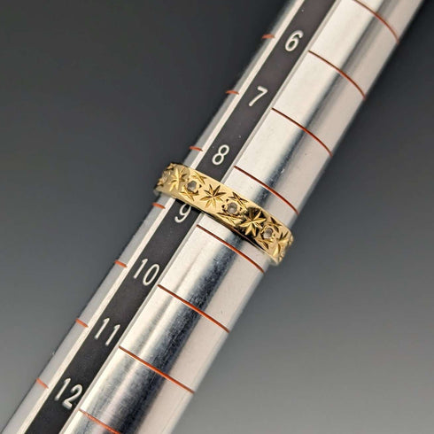 Vintage Jewelry K18 Gold Ring Chasing Cut 2.5g (Size 8-9)