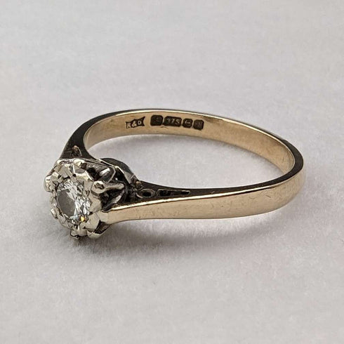 1980 British Vintage Jewelry 9ct Gold & Diamond Ring (Size 12) RandD