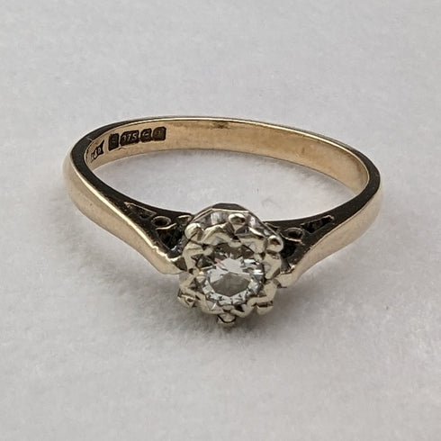 1980 英國復古珠寶 9 克拉黃金和鑽石戒指(12 號)戒指 RandD