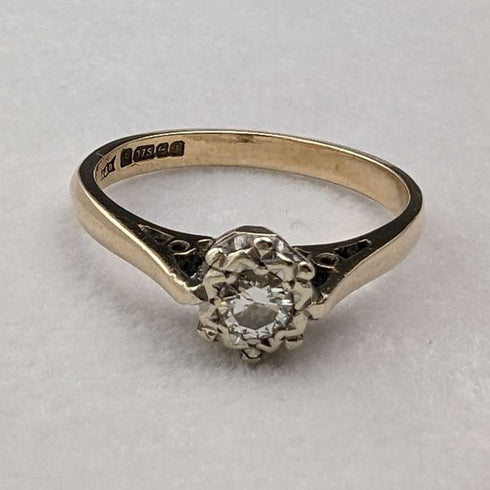 1980 British Vintage Jewelry 9ct Gold & Diamond Ring (Size 12) RandD