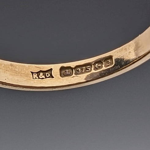 1980 英國復古珠寶 9 克拉黃金和鑽石戒指(12 號)戒指 RandD