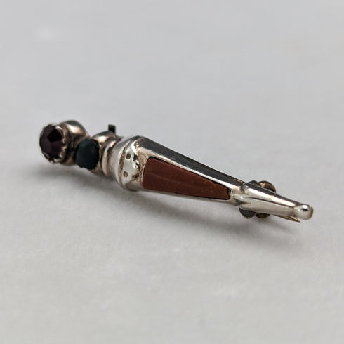 Vintage sterling silver 3-color stone pin brooch