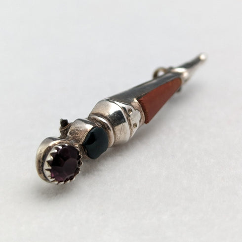 Vintage sterling silver 3-color stone pin brooch