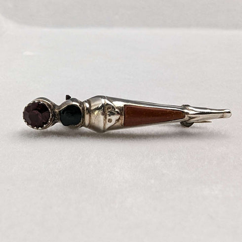 Vintage sterling silver 3-color stone pin brooch