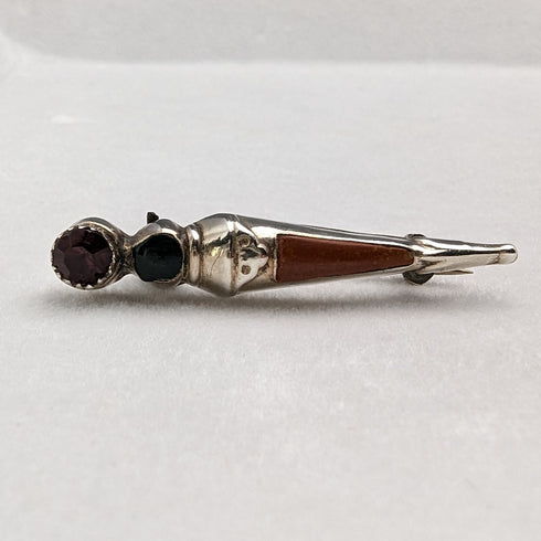 ヴィンテージ 純銀製 3カラーストーン ピンブローチ