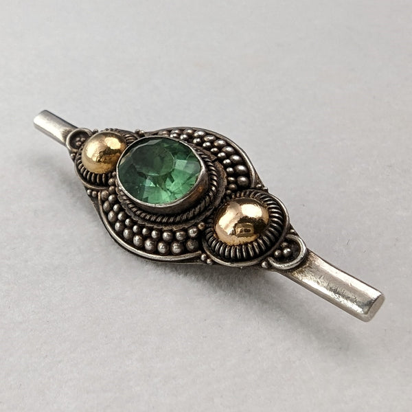 Vintage 835 Silver Green Stone Brooch