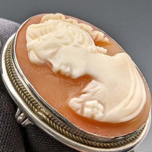 ヴィンテージ カメオペンダント ブローチ 純銀ネックレス