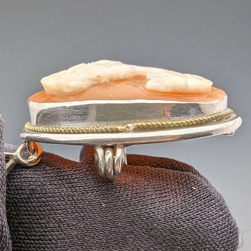 Vintage cameo pendant brooch sterling silver necklace