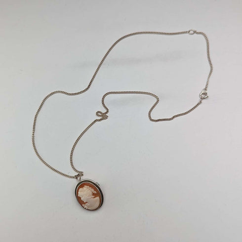 Vintage cameo pendant brooch sterling silver necklace