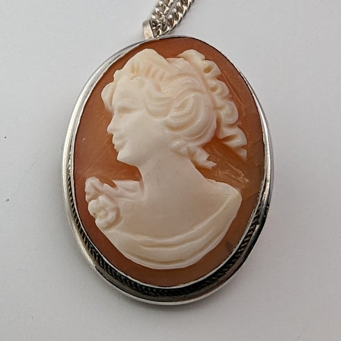 ヴィンテージ カメオペンダント ブローチ 純銀ネックレス