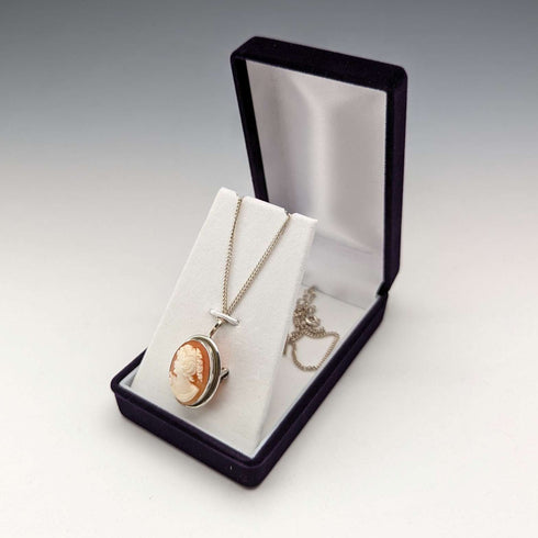 Vintage cameo pendant brooch sterling silver necklace
