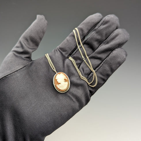 ヴィンテージ カメオペンダント ブローチ 純銀ネックレス