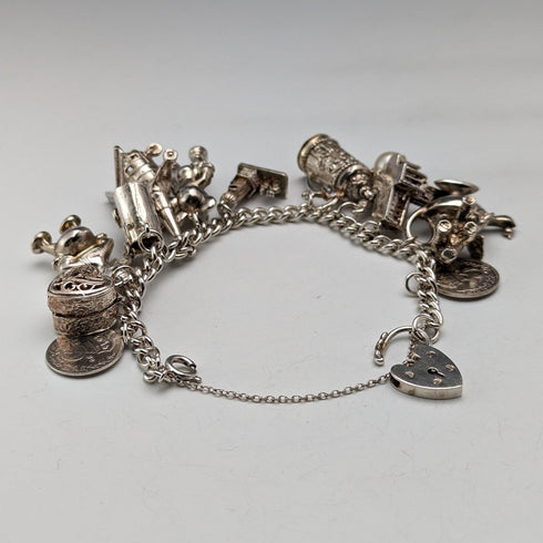 1970年代 英国ヴィンテージ 純銀製 チャームブレスレット 60g