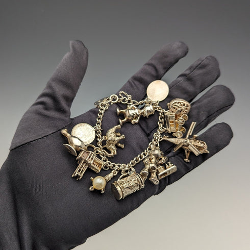 1970年代 英国ヴィンテージ 純銀製 チャームブレスレット 60g