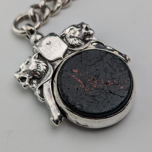 約 1900 年英國古董純銀阿爾伯特鏈 56 克大號 2 色旋轉鑰匙扣