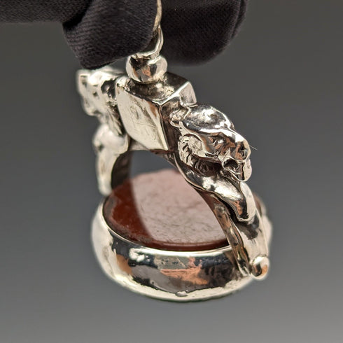 約 1900 年英國古董純銀阿爾伯特鏈 56 克大號 2 色旋轉鑰匙扣