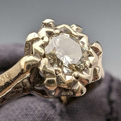 1980 British Vintage Jewelry 9ct Gold & Diamond Ring (Size 12) RandD