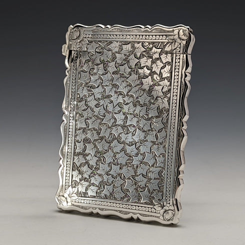 1883 British antique sterling silver card case 47g George Unite